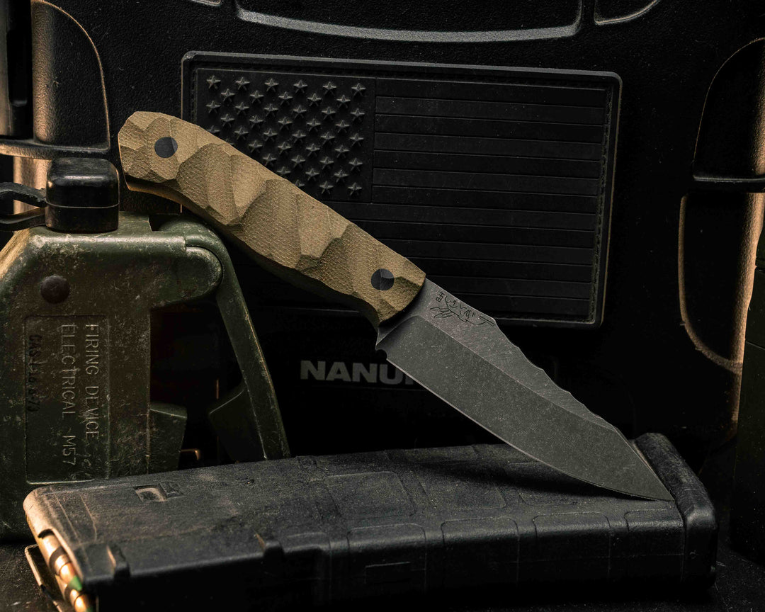 Field Knife Jr- OD Green Canvas Micarta, CF Pins, Textured Grip