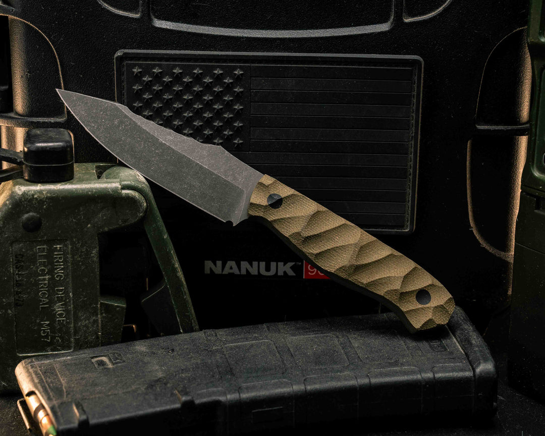 Field Knife Jr- OD Green Canvas Micarta, CF Pins, Textured Grip