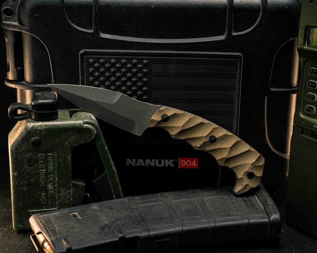 3" HUMINT - OD Green Canvas Micarta, CF Pins, CF Lanyard Pin, Textured Grip