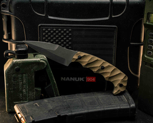 3" HUMINT - OD Green Canvas Micarta, CF Pins, CF Lanyard Pin, Textured Grip