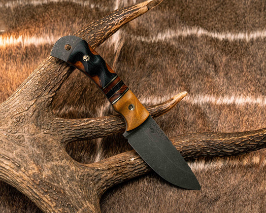 Cavner- Vintage Butterscotch Micarta, Black G10 and Brass Pin Striping, Desert Ironwood and Black Canvas Micarta Split, Black Canvas Micarta over Desert Ironwood, Mosaic Pins, Textured Grip
