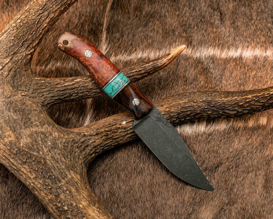 Crow Scalper- Desert Ironwood, Black G10, White G10 and Aluminum Pin Striping, Green Dragon Skin Tru-stone Split, Box Elder, Mosaic Pins, Brass Lanyard Pin, Textured Grip