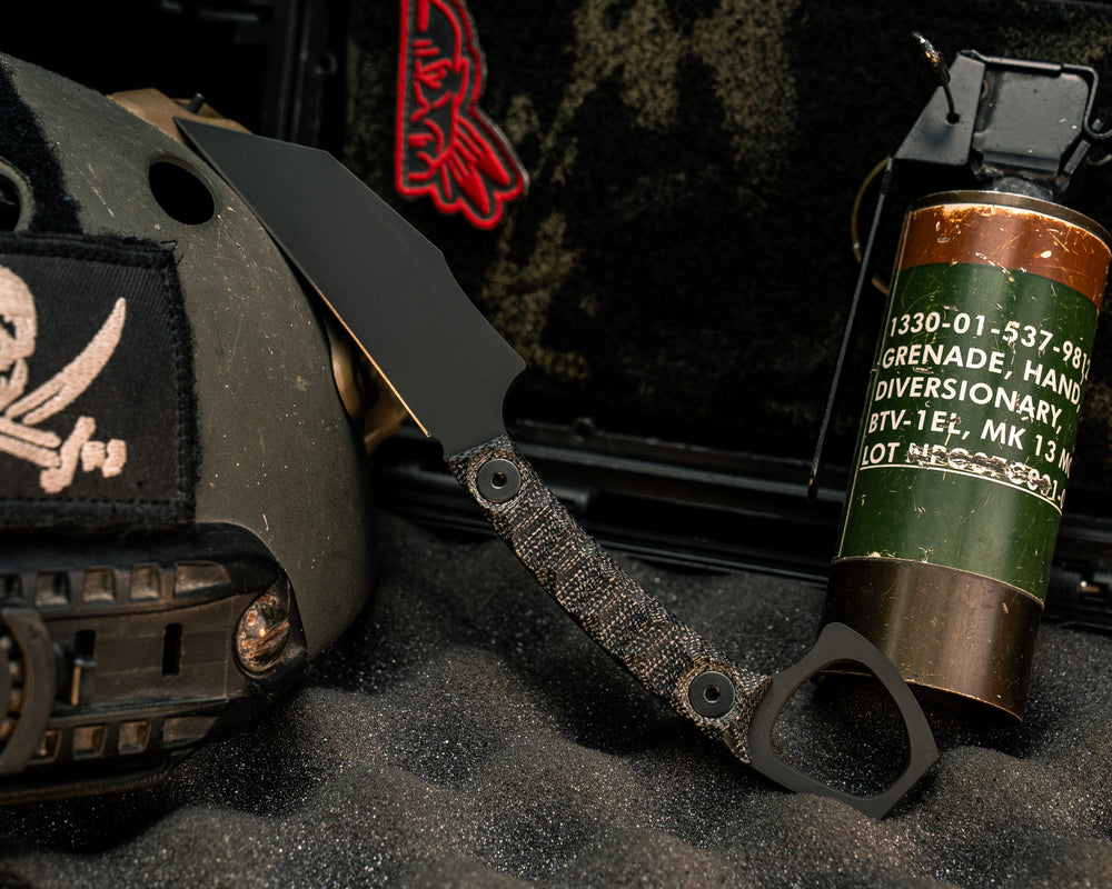 SOPHS- Black Canvas Micarta, Armor Black Cerakote, Allen Bolts, Textured Grip