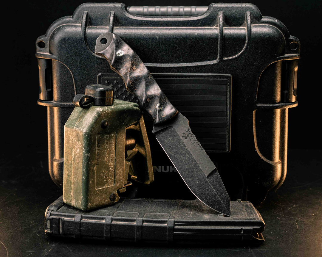 Disaster Jr Gen 3- Dyed Black Ash Burl, Mosaic Pins, Textured Grip