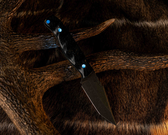 Modified Crow Cub Tanto- Carbon, Aluminum Hollow Pins Filled with Glow Resin, Textured Grip