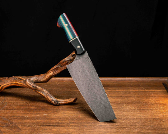Nakiri- Black Canvas Micarta, Black G10, White G10 and Brass Split, Southwest Blanket G-Carta, Mosaic Pins, Smooth Grip