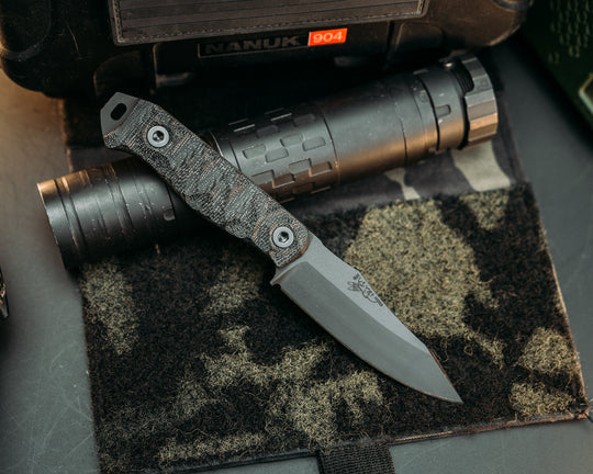 Field Knife Jr- Black Canvas Micarta, Armor Black Cerakote, Allen Bolts, Chaos Grip