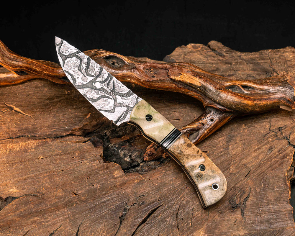 Cavner- Dyed Giraffe Bone, Black G10, White G10 and Aluminum Split, Buckeye Burl, Mosaic Pins, Aluminum Lanyard Pin, Textured Grip