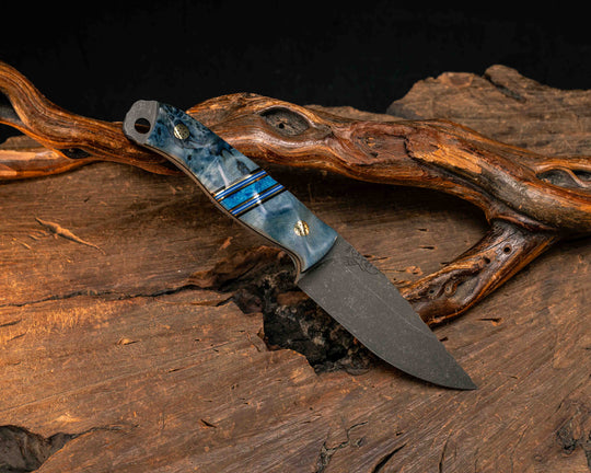 Feather Light- Dyed Maple, Black G10, Brass, Blue G10 and White G10 Pin Stripnig, Dark Denim Lapis Split, Mosaic Pins, Textured Grip