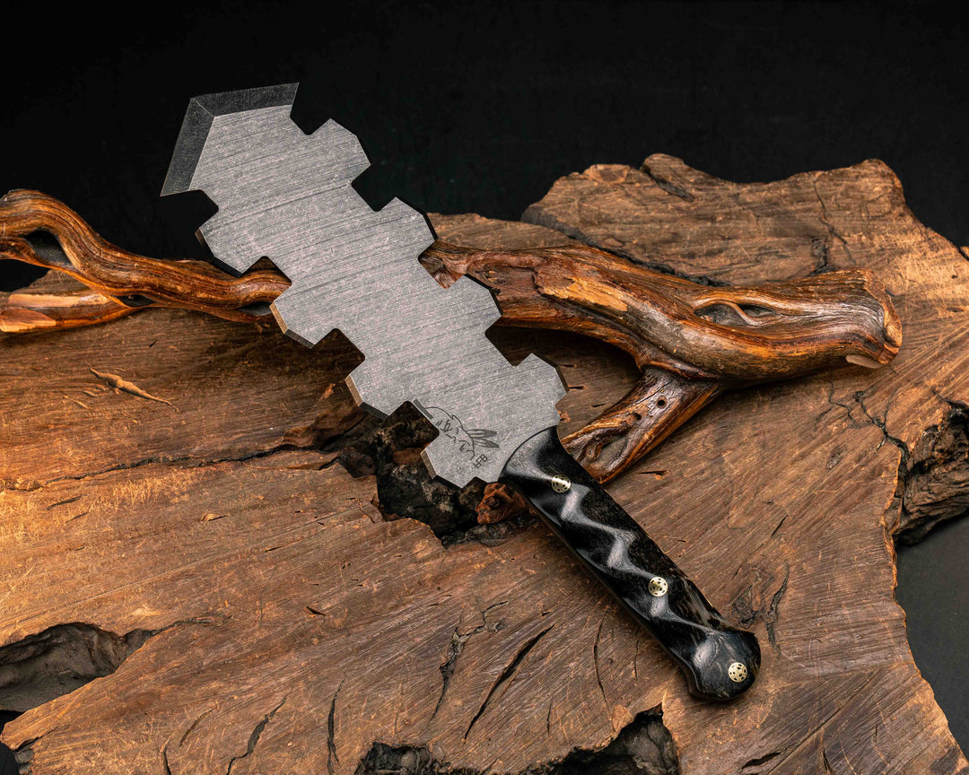 Mini Macuahuitl- Ram's Horn, Mosaic Pins, Textured Grip
