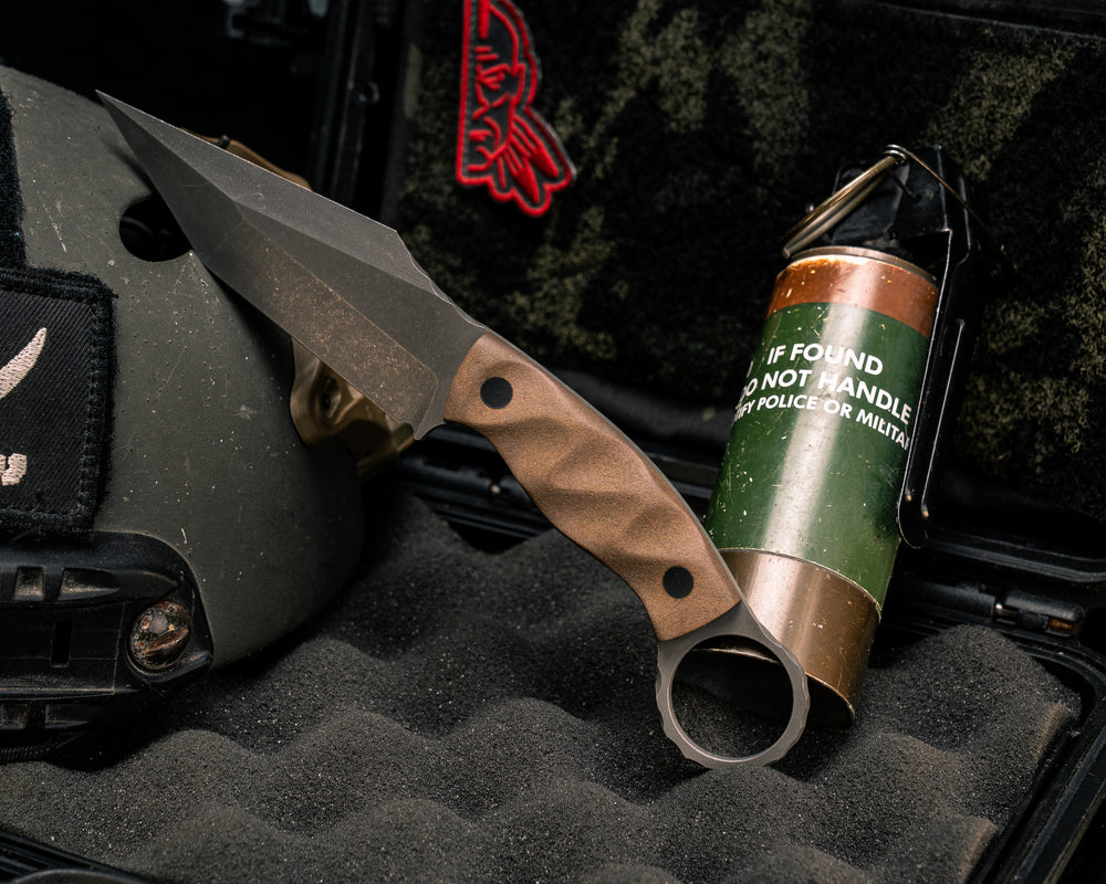 Ring Tac Tanto- Brown's Point Richlite, CF Pins, Textured Grip