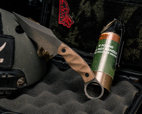 Ring Tac Tanto- Brown's Point Richlite, CF Pins, Textured Grip