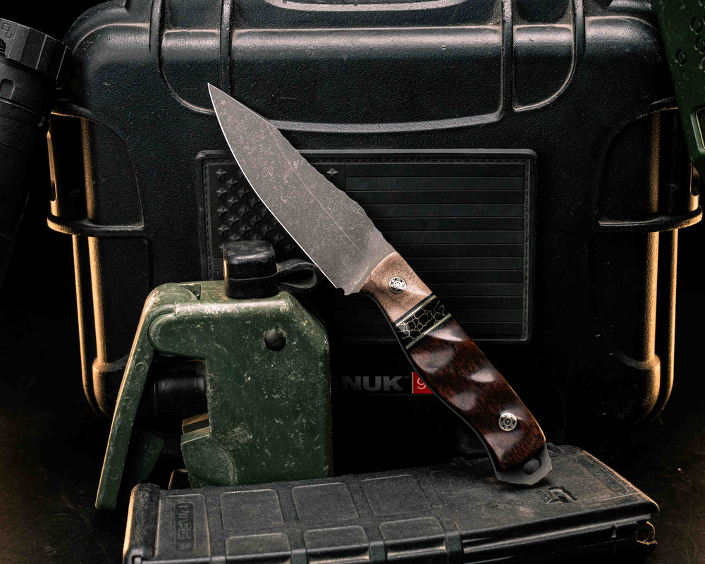 Field Knife Jr- Maple, Black G10, Grey G10 and Brass Pin Striping, Black with Gold Web Tru-stone Split, Snakewood, Mosaic Pins, Textured Grip