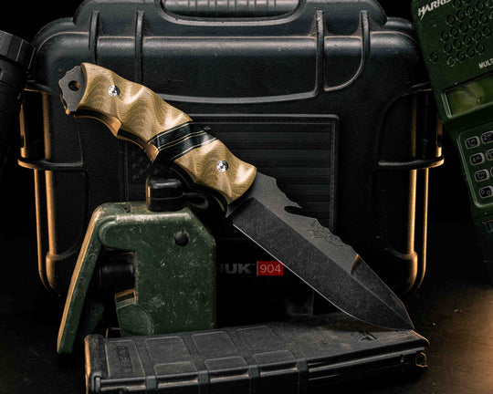 Notched Wire Cutter Breacher Gen 3- Olive Canvas Micarta, Black G10, Brass and Black Canvas Micarta Split, Mosaic Pins, Textured Grip