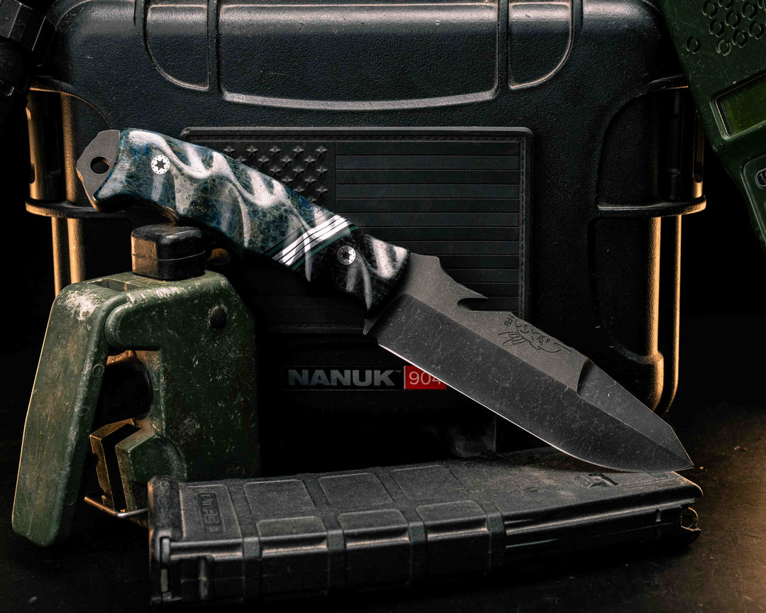 Notched Wire Cutter Breacher Gen 3- Black Burlap Micarta, Black G10, Forest Green G10 and Aluminum Split, Dyed Black Ash, Mosaic Pins, Textured Grip