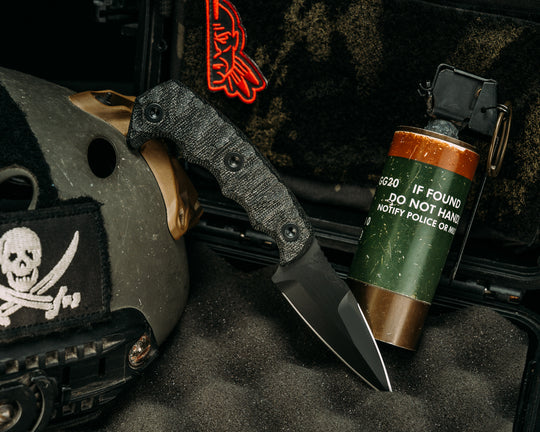 3" HUMINT- Black Canvas Micarta, Armor Black Cerakote, Allen Bolts, Textured Grip