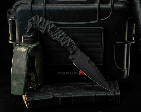 4" HUMINT - Black Canvas Micarta, Allen Bolts, Textured Grip