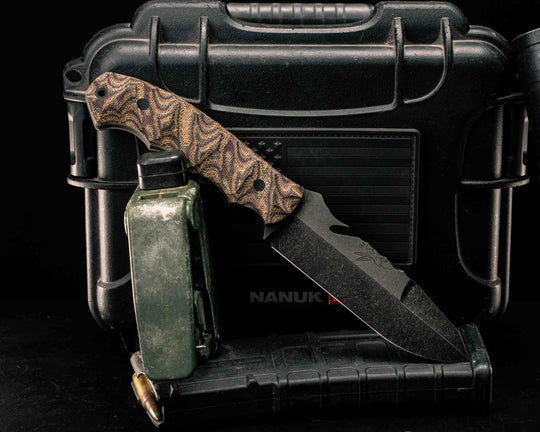 Notched Wire Cutter Breacher Gen 3- Python Canvas Micarta, CF Pins, CF Lanyard Pin, Textured Grip