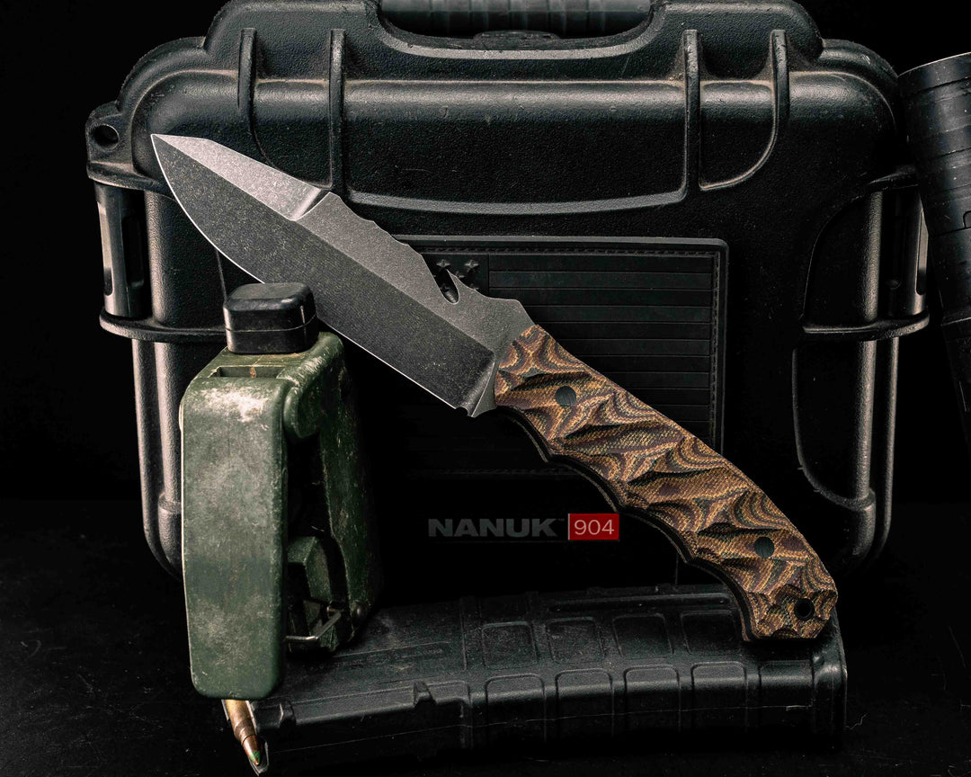 Notched Wire Cutter Breacher Gen 3- Python Canvas Micarta, CF Pins, CF Lanyard Pin, Textured Grip