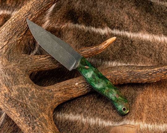 Crow Scalper- Dyed Black Ash Burl, Mosaic Pins, Brass Lanyard Pin, Textured Grip