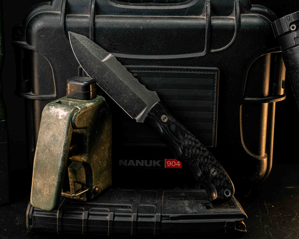 Disaster Jr Gen 3- Black Damascus Micarta, Carbon, Mosaic Pins, Aluminum Lanyard Pin, Smooth Grip
