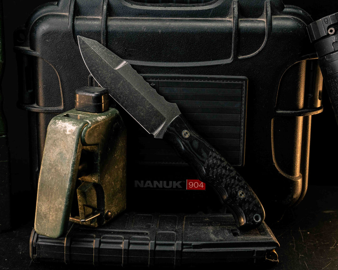 Disaster Jr Gen 3- Black Damascus Micarta, Carbon, Mosaic Pins, Aluminum Lanyard Pin, Smooth Grip