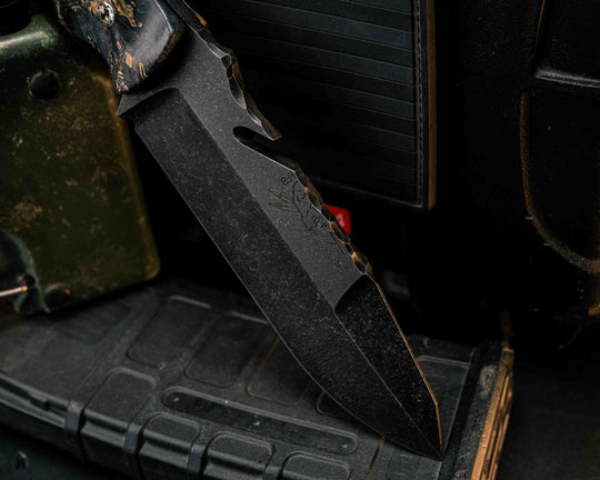 Notched Wire Cutter Breacher Gen 3- Dyed Buckeye Burl, Mosaic Pins, Textured Grip