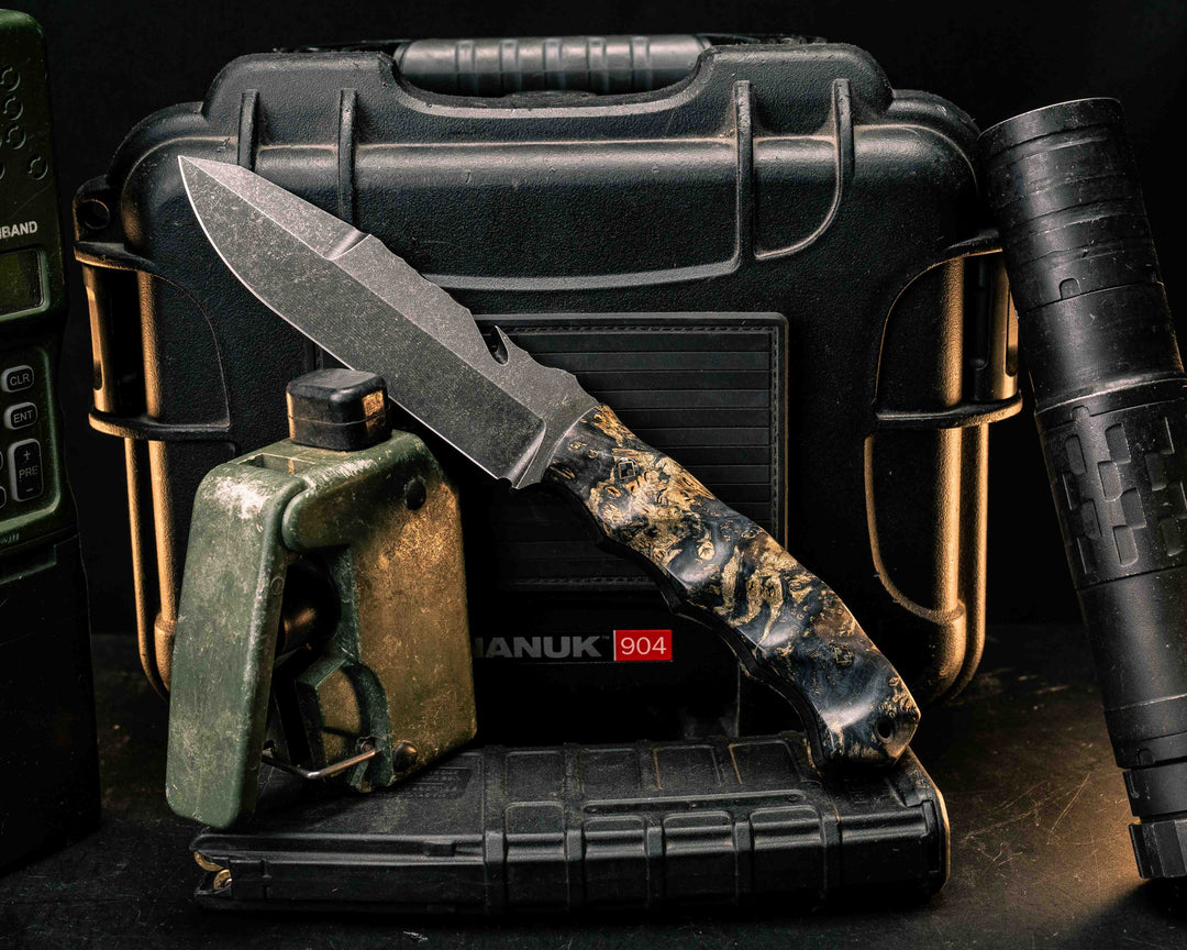 Notched Wire Cutter Breacher Gen 3- Dyed Buckeye Burl, Mosaic Pins, Textured Grip