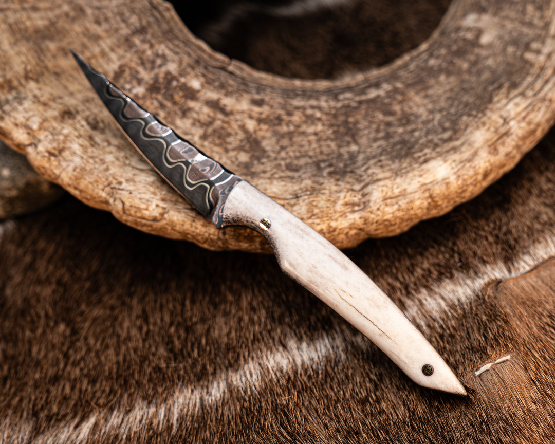 Little Gentleman- Baker Forge Ripple Copper Mai Damascus- CO Elk, Mosaic Pins, Smooth Grip