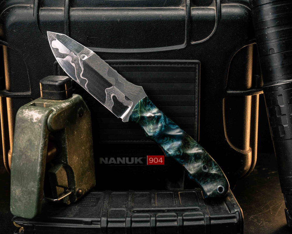 Disaster Jr Gen 3- Dyed Black Ash Burl, Mosaic Pins, Aluminum Lanyard Pin, Textured Grip