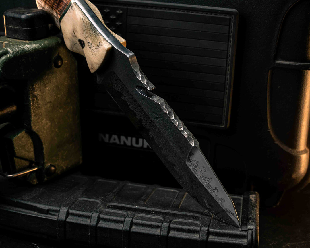 Notched Wire Cutter Breacher Gen 3- Moose Antler, Brass Split, Hawaiian Curly Koa, Mosaic Pins, Textured Grip