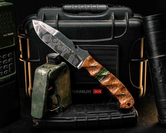 Notched Wire Cutter Breacher Gen 3- Afzelia Burl, Black G10 and Brass Pin Striping, Arizona Jade Tru-stone Split, Mosaic Pins, Copper Lanyard Pin, Textured Grip