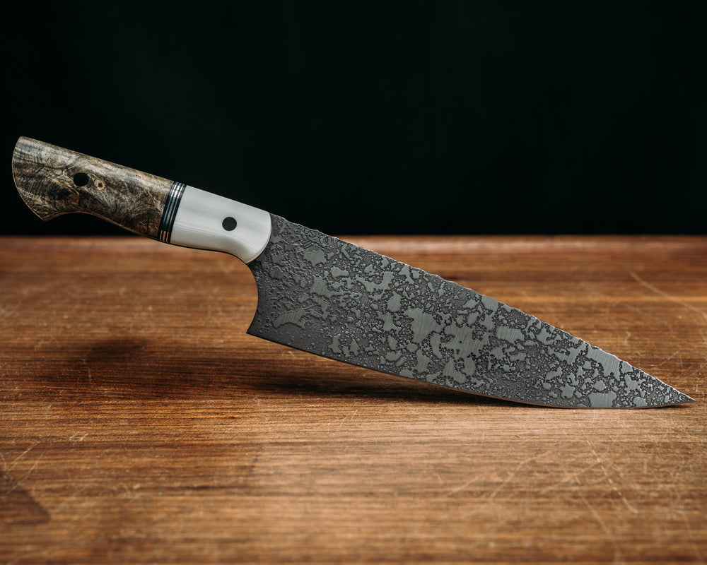 Two Piece Chef Set- White G10, Black G10, OD Green G10 and Aluminum Split, Buckeye Burl, CF Pins, Smooth Grip