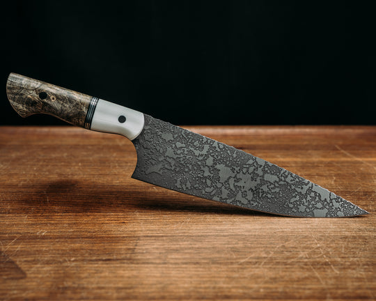 Two Piece Chef Set- White G10, Black G10, OD Green G10 and Aluminum Split, Buckeye Burl, CF Pins, Smooth Grip