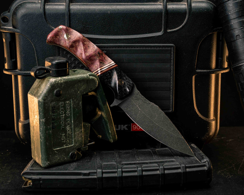 Ishi - Carbon Fiber, Black G10, Cherry G10 and Brass Split, Dyed Kitanche, Mosaic Pins, Textured Grip