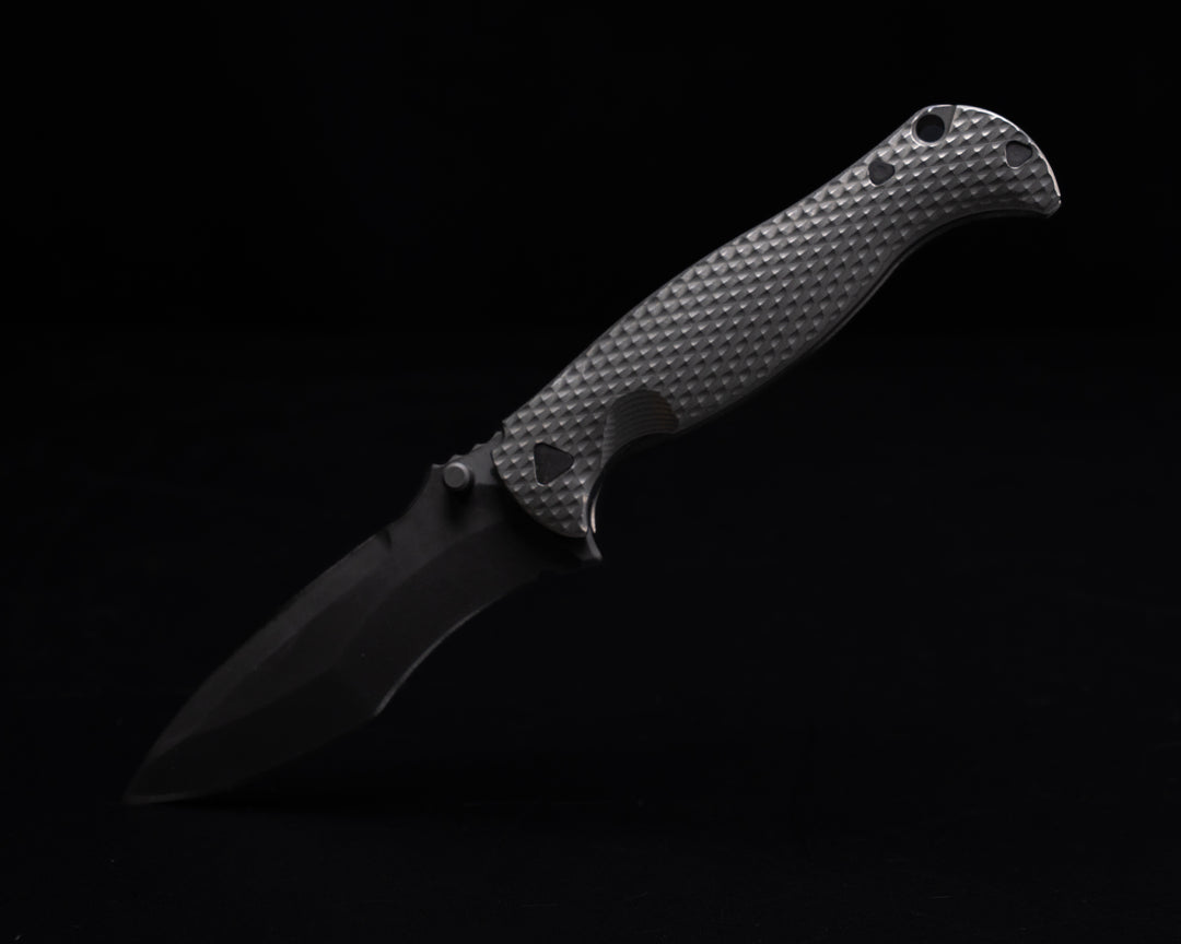 Extremis Folder - Tumbled Raw Ti Scales, PVD Coated Blade, Deep Carry Pocket Clip