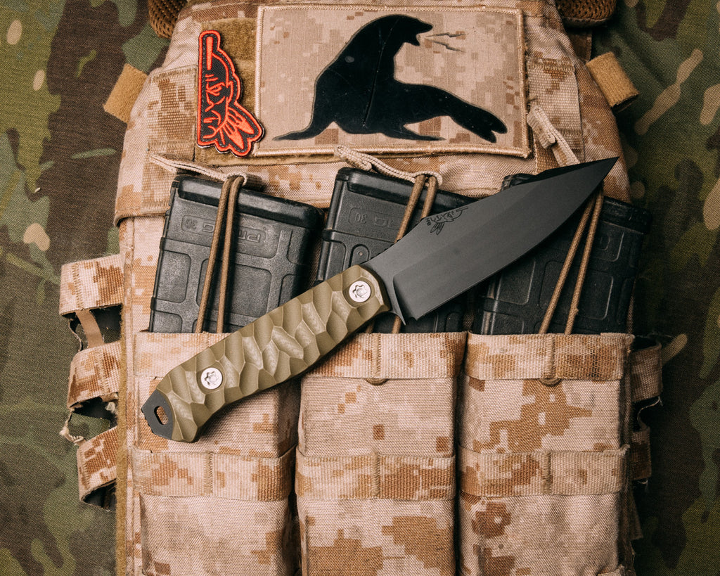 Field Knife - OD Green G10, Armor Black cerakote, allen bolts, chaos grip