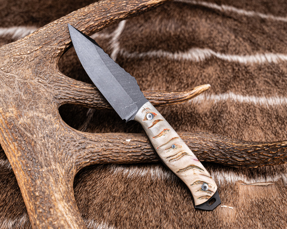 Field Knife (CruWear) - Rams Horn, Mosaic Pins, 1/8" Mosaic Pin, Natural Grip