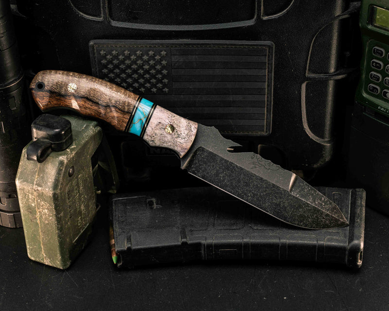 Notched Wire Cutter Breacher Gen 3- Elk Antler, Black G10 and Brass Pin Striping, Turquoise with Gold Web Tru-stone Split, Hawaiian Curly Mango, Mosaic Pins, CF Lanyard Pin, Textured Grip
