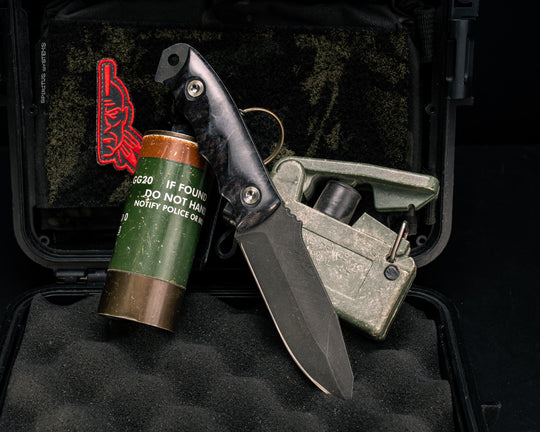 Disaster Jr- Dyed Redwood Burl, Ti Allen Bolts, Textured Grip