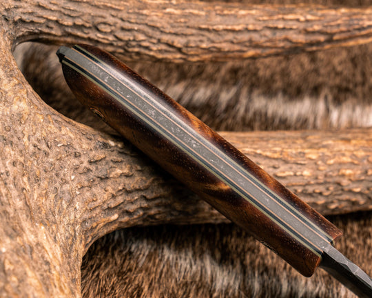 Feather Light- Hawaiian Curly Koa, Mosaic Pins, OD Green, Black and Coyote G10 Liner, Smooth Grip