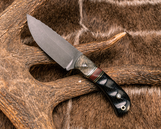 Cav Jr- Buckeye, Black G10 and Brass Pin Striping, Lava Flow FAT Carbon Split, Black Burlap Micarta, Mosaic Pins, Brass Lanyard Pin, Textured Grip