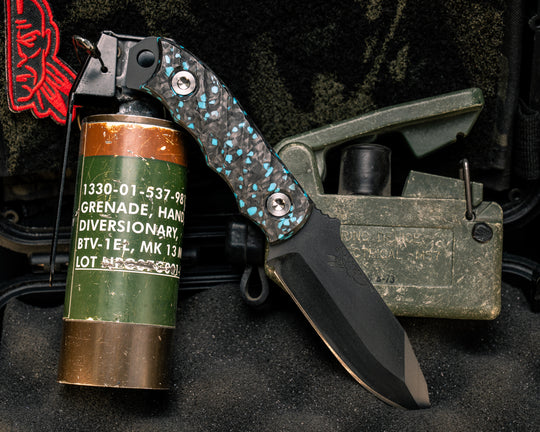 Disaster Cub- Turquoise Rocky Wave Carbon, Armor Black Cerakote, Ti Allen Bolts, Textured Grip