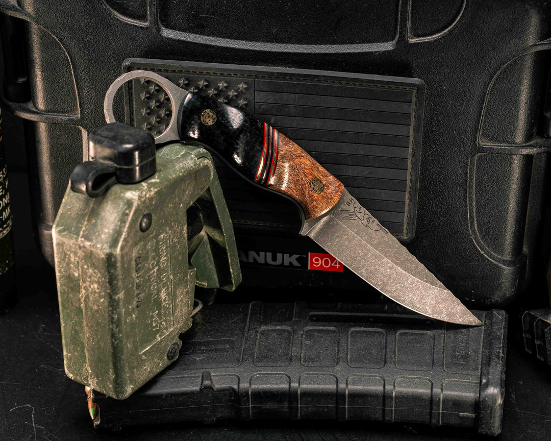 Osoraku 3" Mini- Honduran Mahogany, Black G10, Cherry G10, Brass and Copper Split, Black Burlap Micarta, Mosaic Pins, Textured Grip