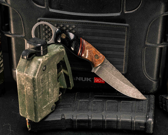 Osoraku 3" Mini- Honduran Mahogany, Black G10, Cherry G10, Brass and Copper Split, Black Burlap Micarta, Mosaic Pins, Textured Grip