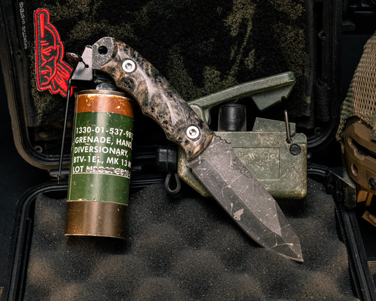 Disaster Jr- Dyed Black Ash Burl, Ti Allen Bolts, Textured Grip