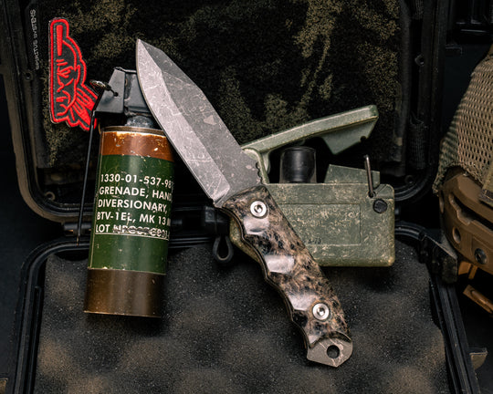 Disaster Jr- Dyed Black Ash Burl, Ti Allen Bolts, Textured Grip