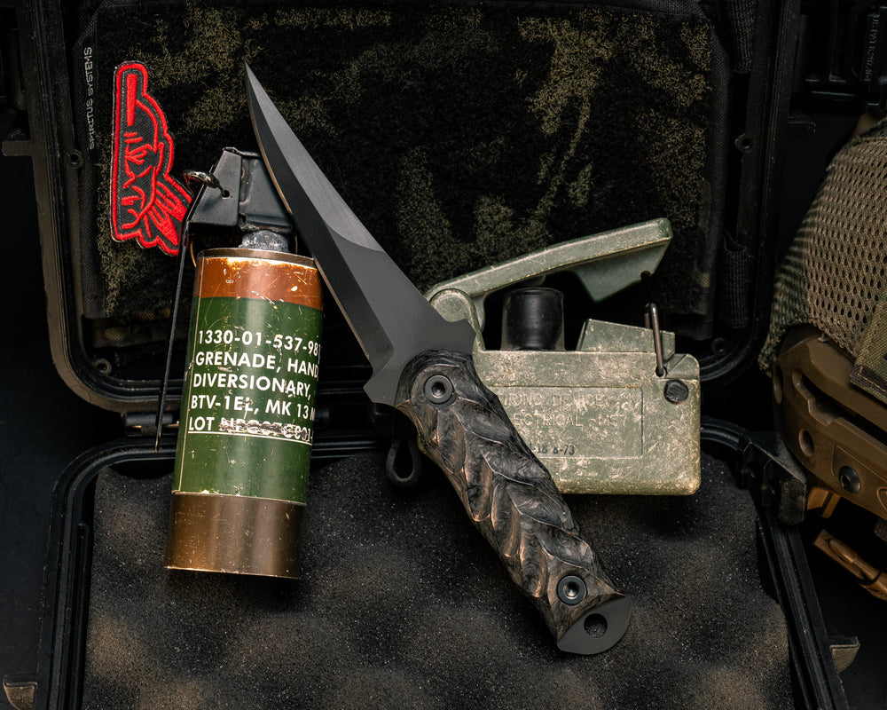 Combat Filet - Black Dark Matter Carbon Fiber, Armor Black Cerakote, Allen Bolts, Textured Grip