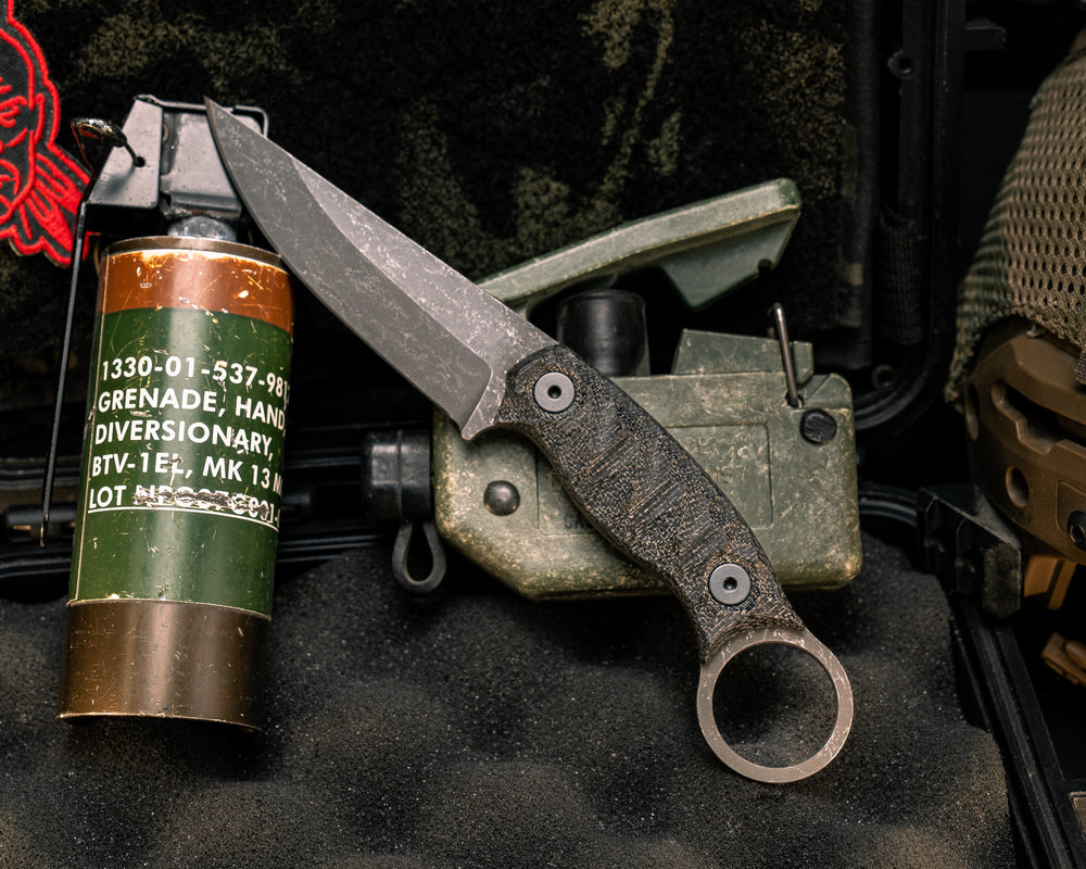 Osoraku 3" Mini - Black Canvas Micarta, Allen Bolts, Textured Grip