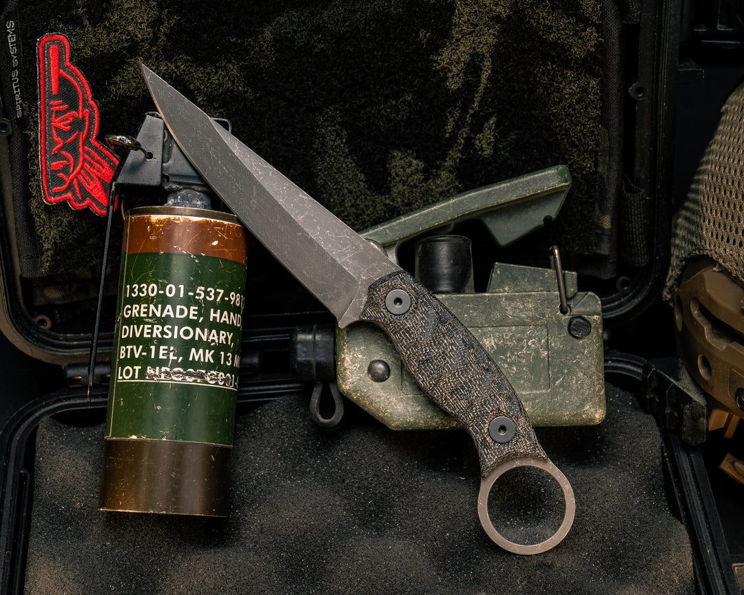 Osoraku 4"- Black Canvas Micarta, Allen Bolts, Textured Grip